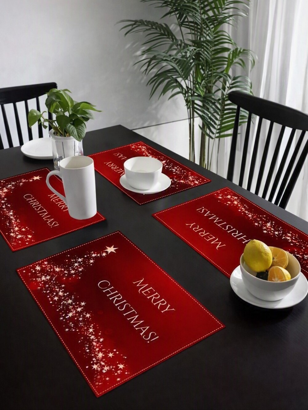 Merry Christmas Red Dinner Mats -4pcs/ 16.5" Wide X 12.6" Height.